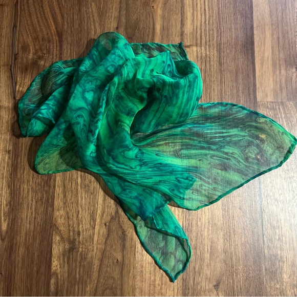 Accessories - Sheer Green Abstract Print Square Scarf